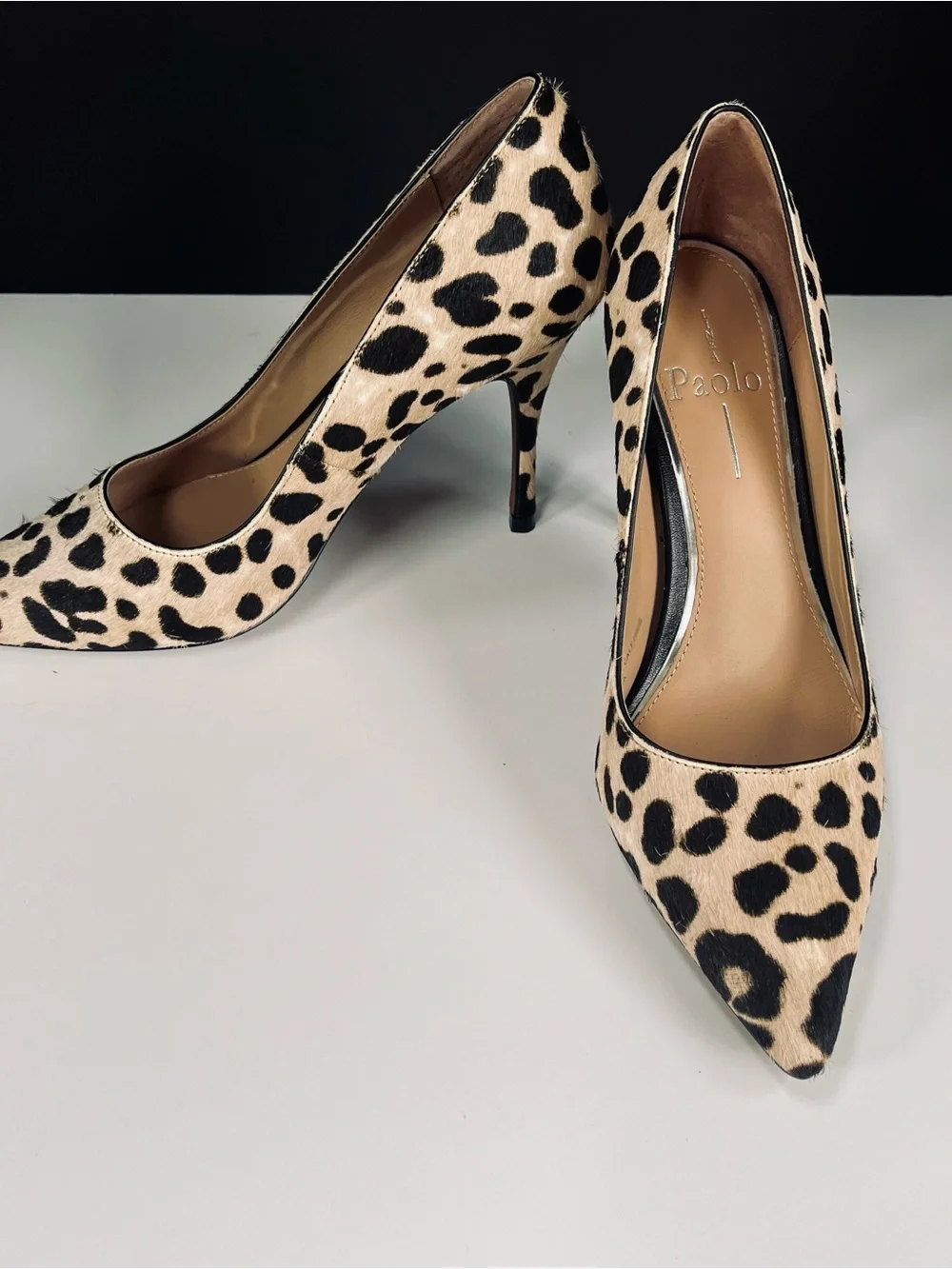 Linea Paolo Leopard Print Calf Hair Pointed Toe Stiletto Pump - Beige/Black